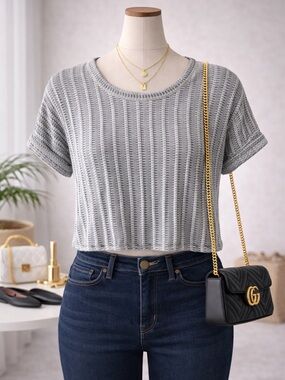 Caution To The Wind Light Heather Gray Ribbed Knit Top